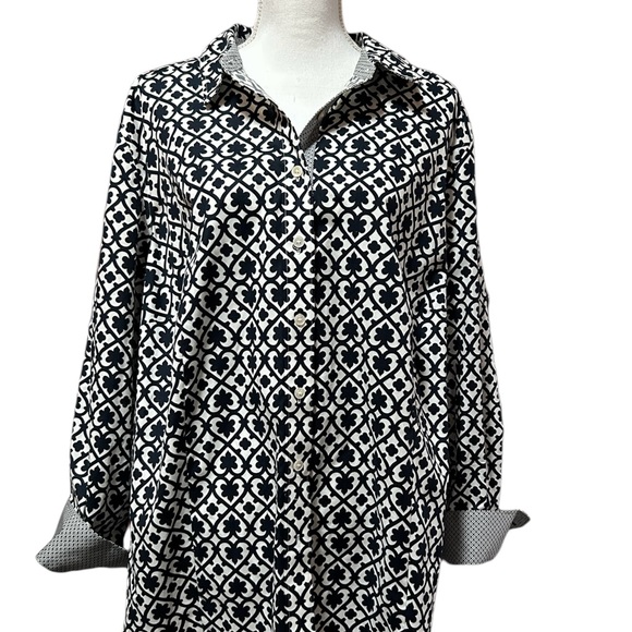 Talbots Plus 24W patterned, no iron button down black & white blouse (NWOT) - Picture 6 of 14
